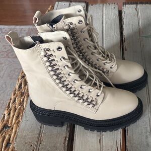 Rebecca Minkoff Cream Lace-Up Combat Boots NEW